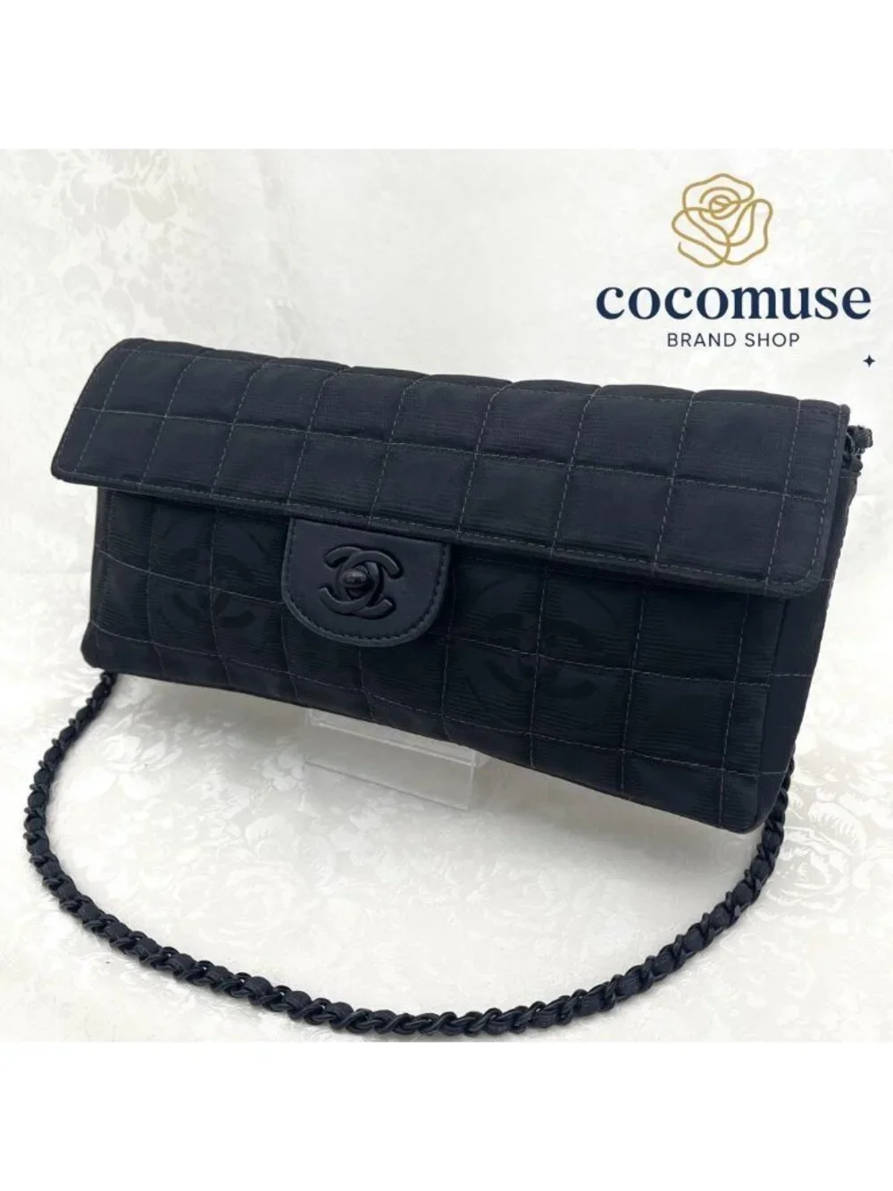 Chanel New Travel Line Choco Bar Shoulder Bag Black